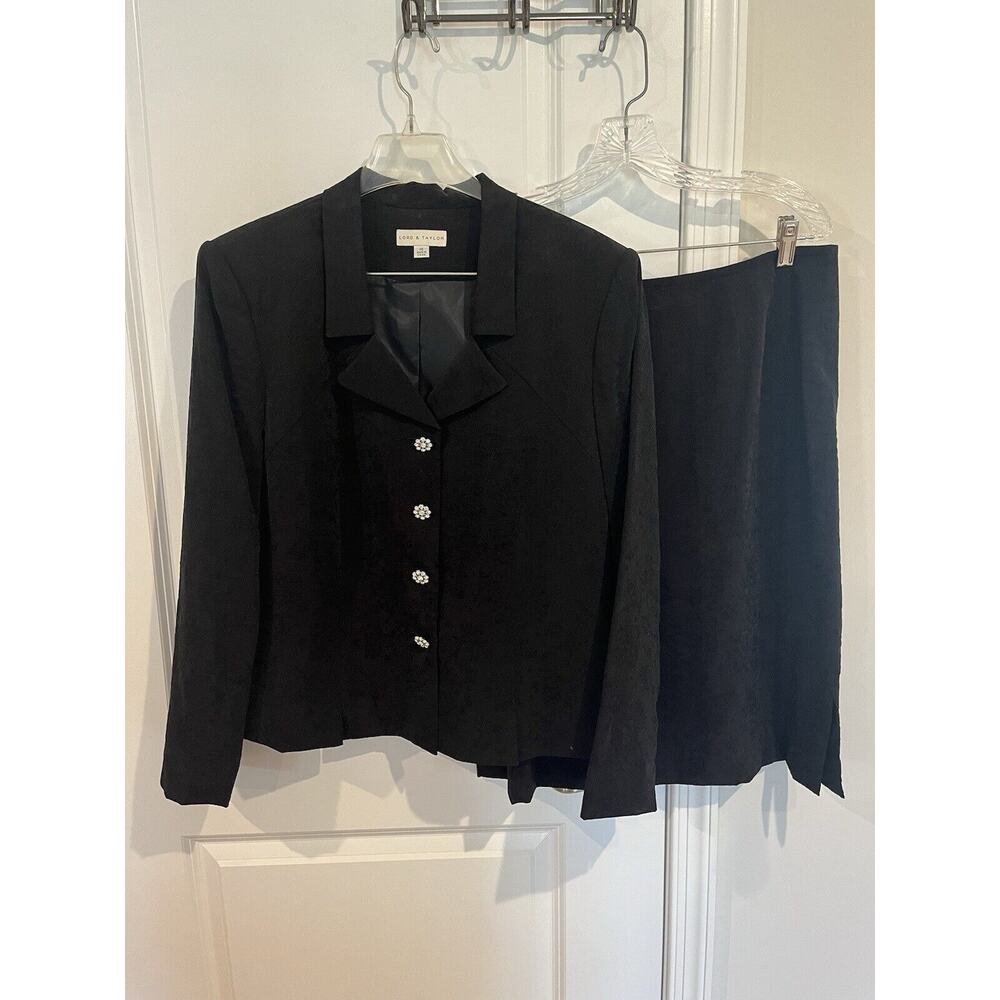 Lord&taylor Women’s Special Occasion Skirt Suit Black Size 16 Floral Stitching